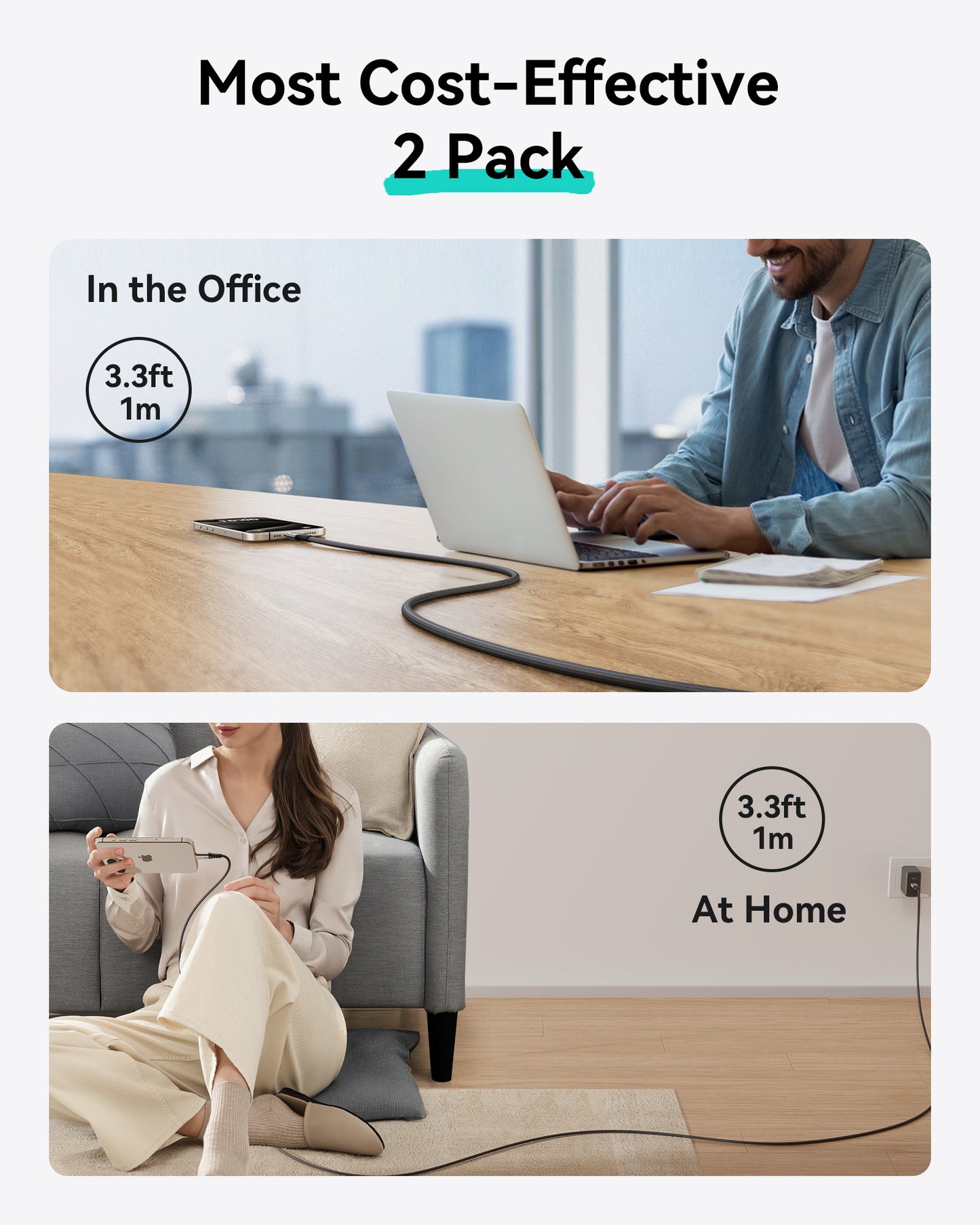 INIU D7CC Cavo da USB C a C da 240 W (6,6 piedi, confezione da 2 pollici)