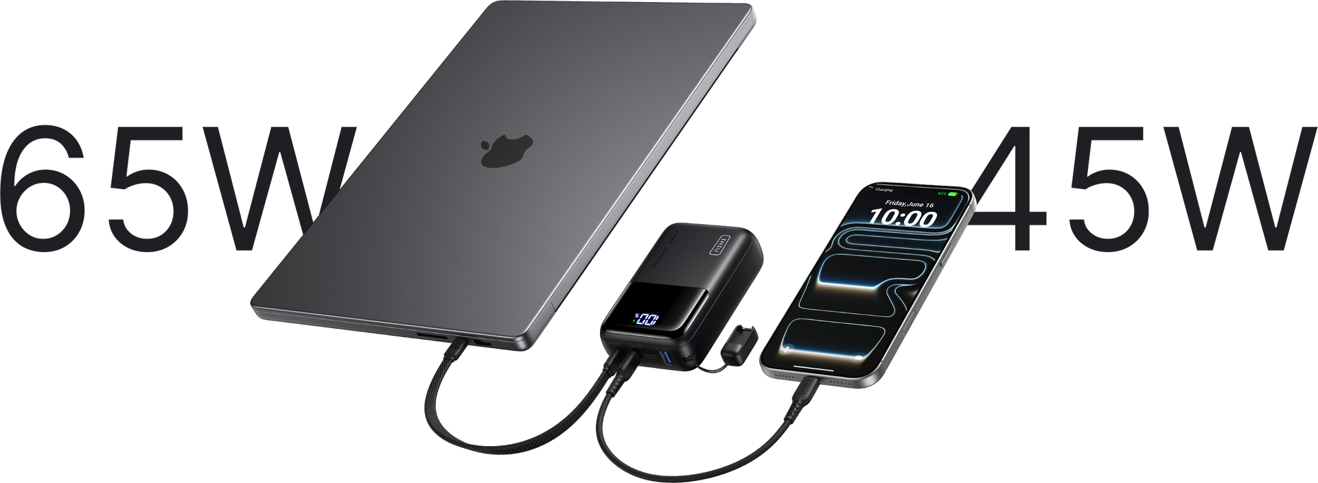 Rechargez rapidement votre ordinateur portable et votre téléphone simultanément.