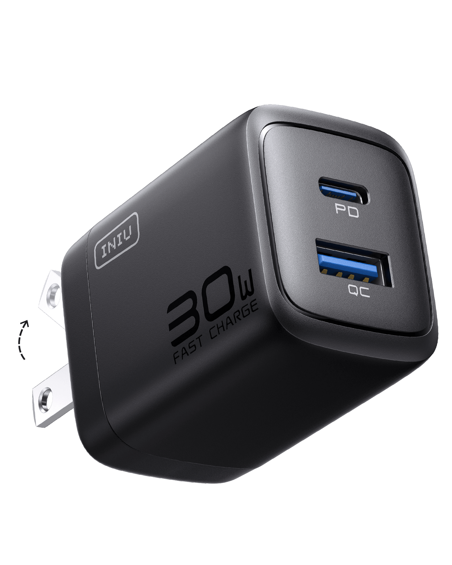 INIU A12-E1 Dual Port Charger 30W, Black, Fast Charging 30W, PD and QC Ports, Compact Design, Travel charger