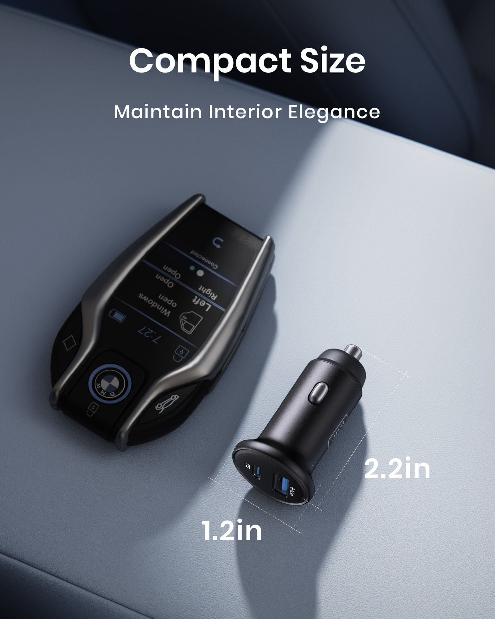INIU I712 Car Charger: Black, compact, dual-port charger with QC 3.0 and PD charging for car.