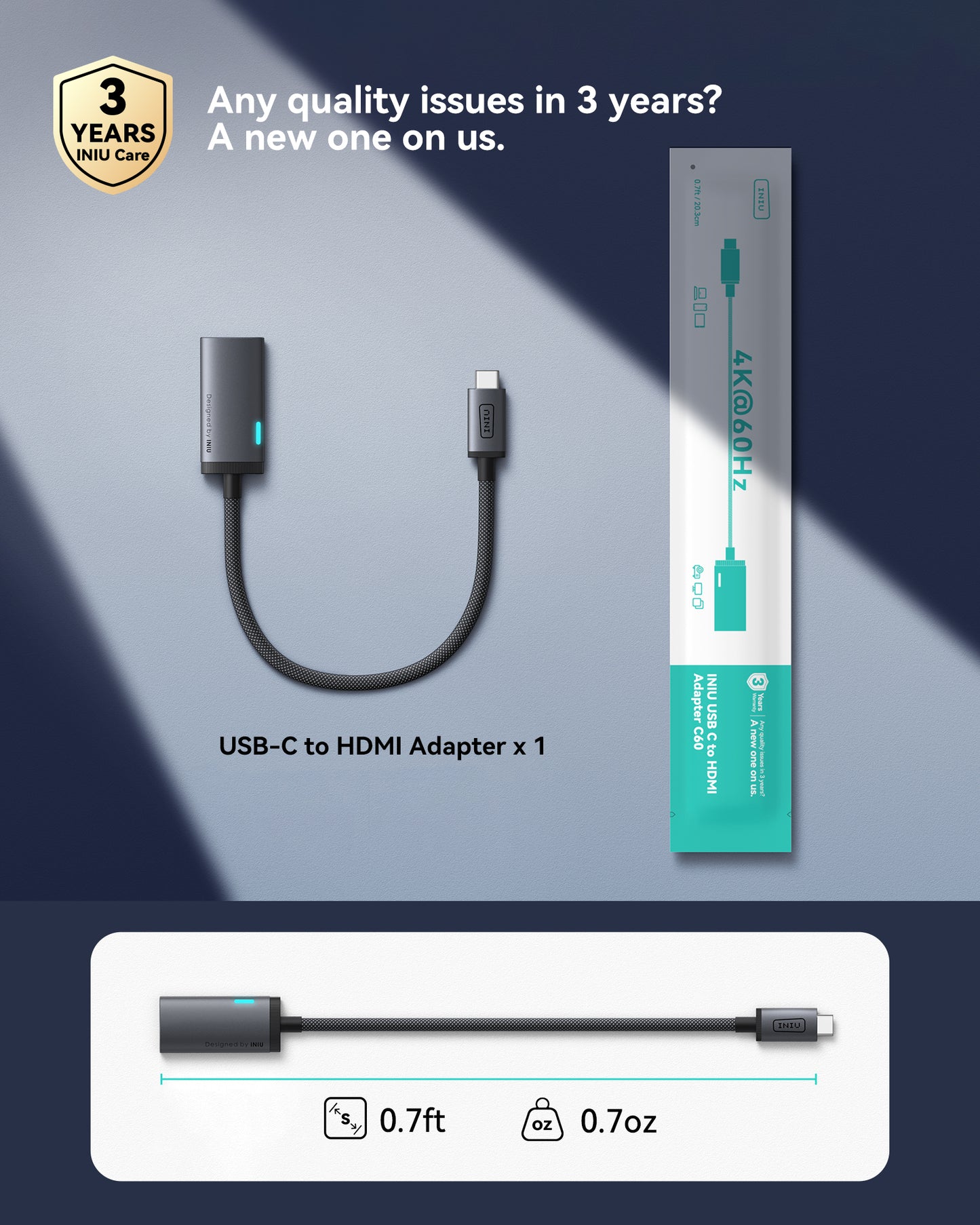 INIU Adattatore C60 da USB-C a HDMI 4K 60Hz per iPhone e MacBook