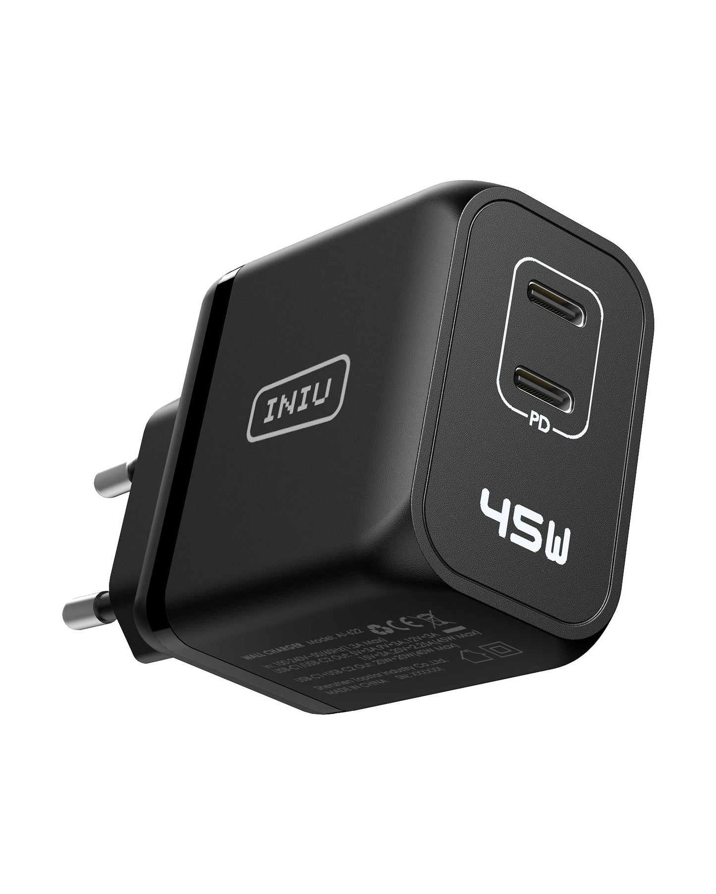 INIU I622 USB C cargador 45W, GaN PD Dual Port Tipo C Cargador Bloque de carga rápida, plegable USB-C cargador de pared adaptador de corriente