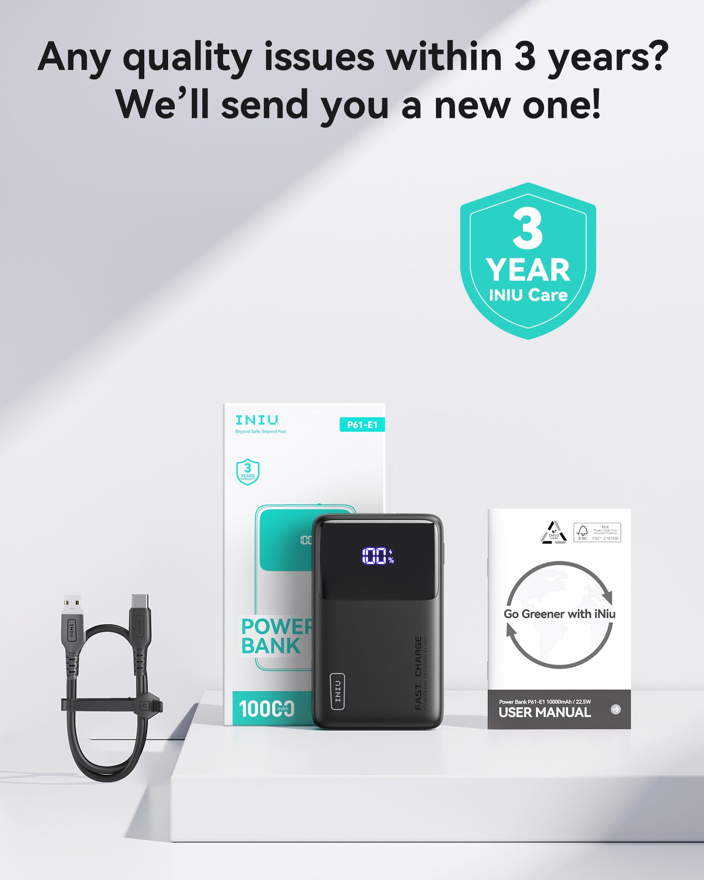 Banco de energía delgado INIU Carry P61-E1 de 22,5 W y 10 000 mAh