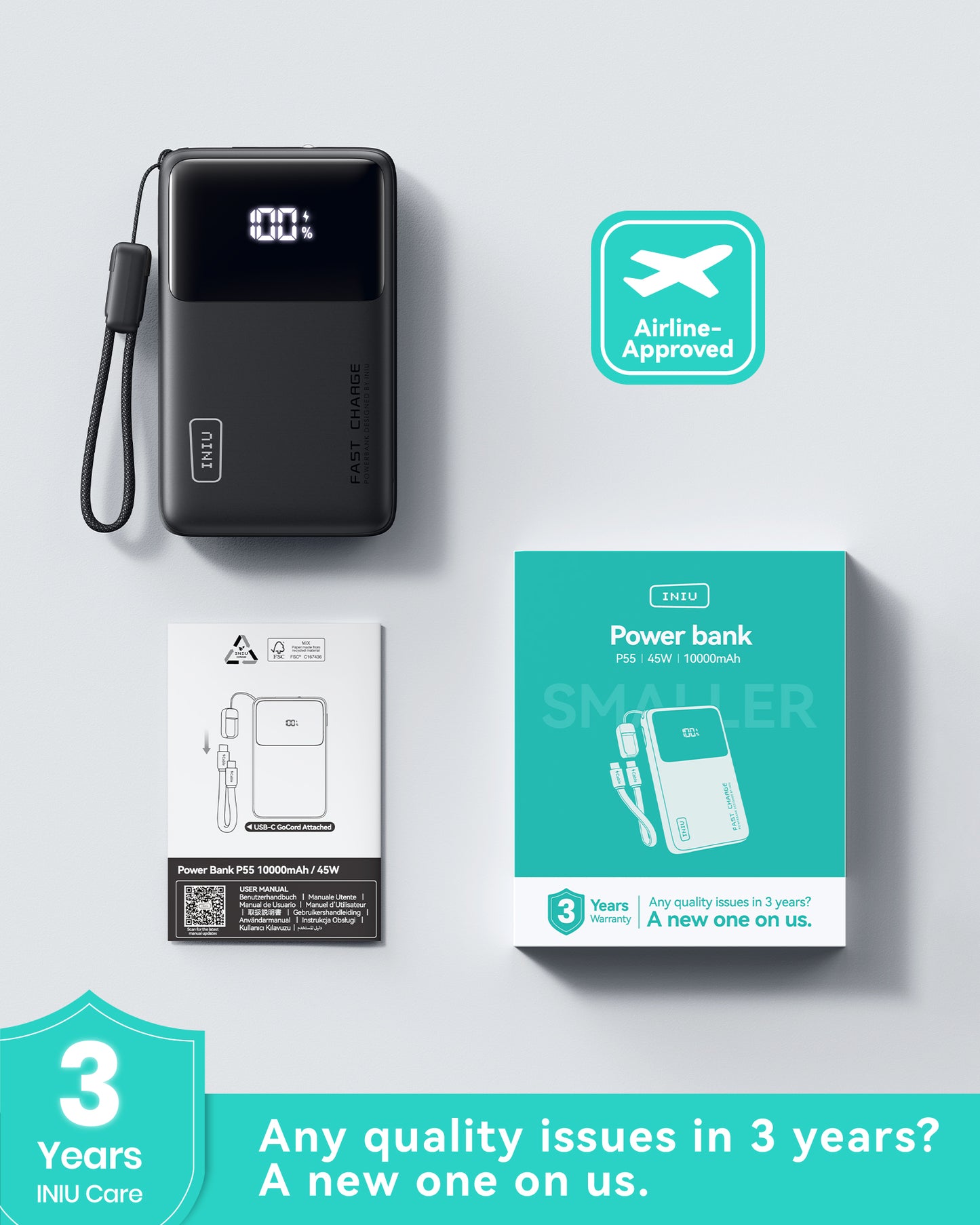 INIU Carry P55-E2 Power Bank Slim 45W 10000mAh