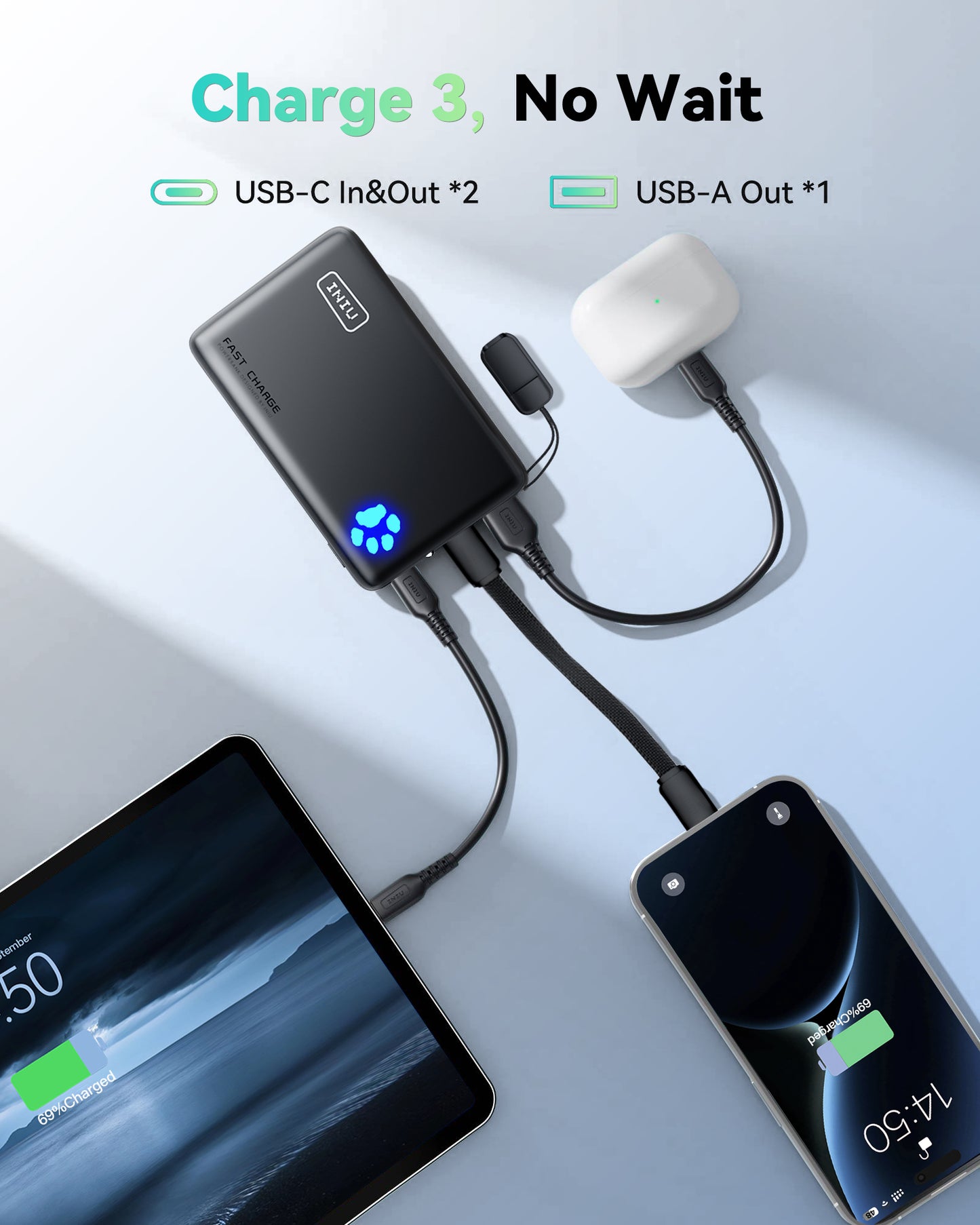 INIU P41 Powerbank Blauw