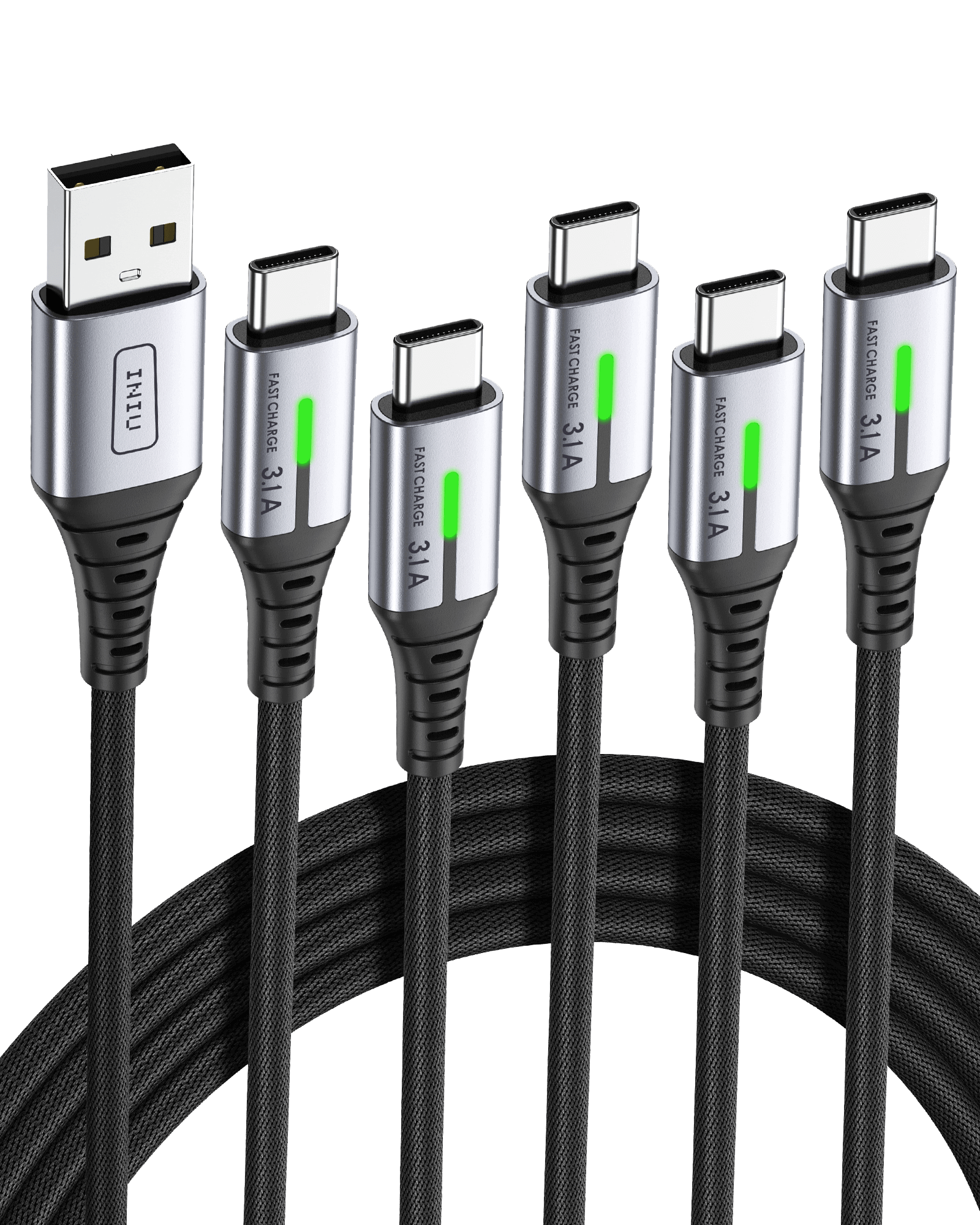 INIU D5C Nylon USB C Cable 5-Pack featuring Fast Charge 3.1A and durable braided nylon cable for iPhone 15
