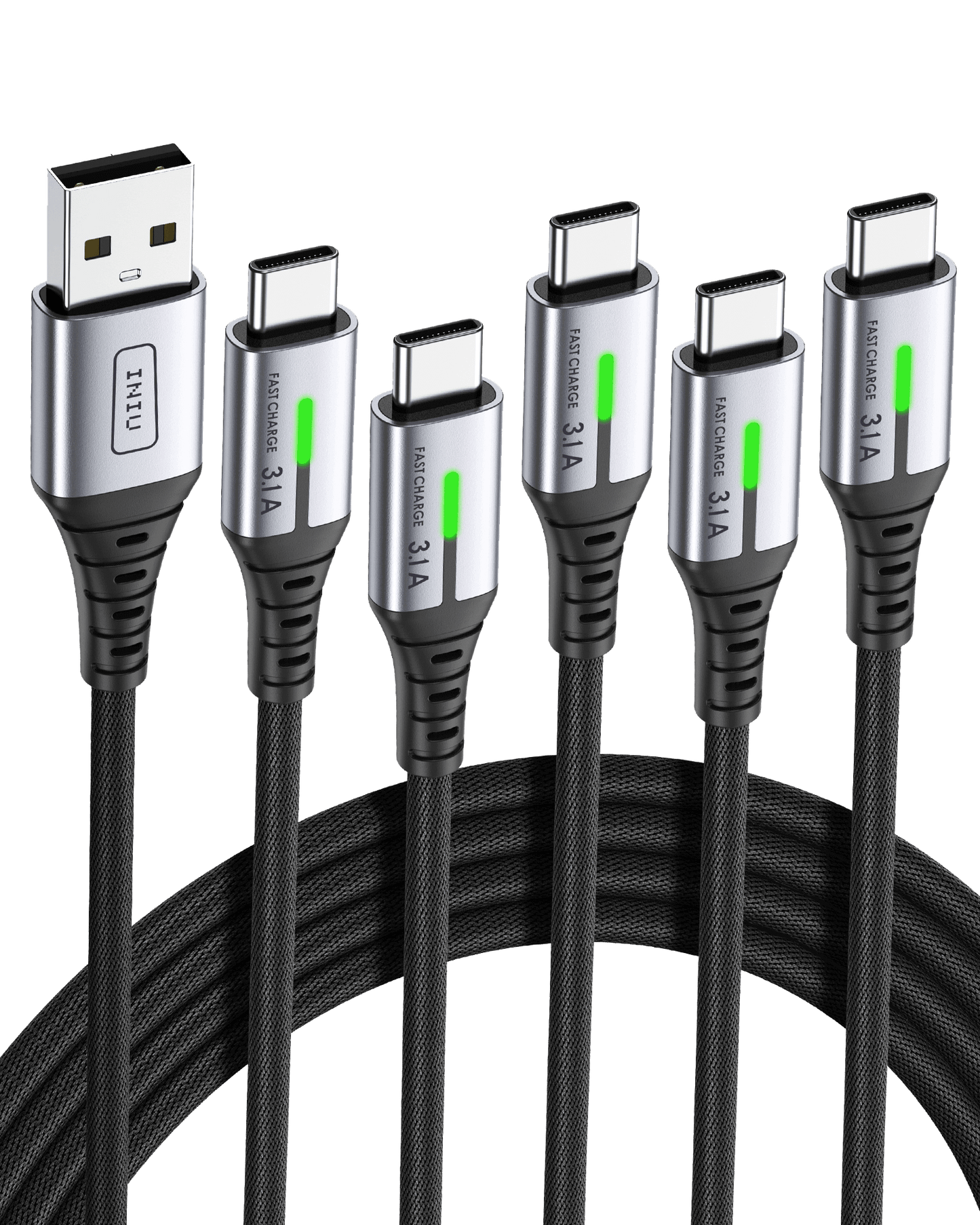 INIU D5C Nylon USB C Cable 5-Pack featuring Fast Charge 3.1A and durable braided nylon cable for iPhone 15