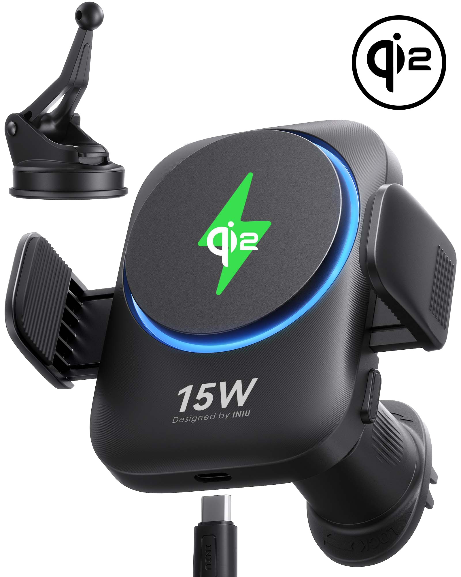 INIU Magnetyczny uchwyt samochodowy do bezprzewodowej ładowarki Qi2 SnapGo V11-E1 15 W