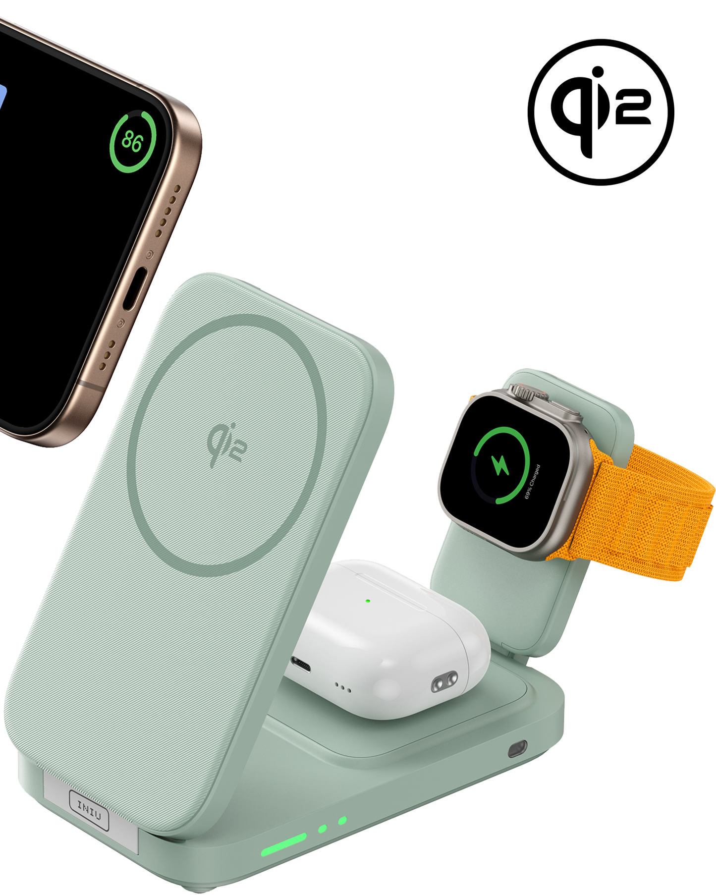 INIU SnapGo W31-E1 Qi2 15W 3-i-1 Magnetisk Hopfällbar Trådlös Laddare