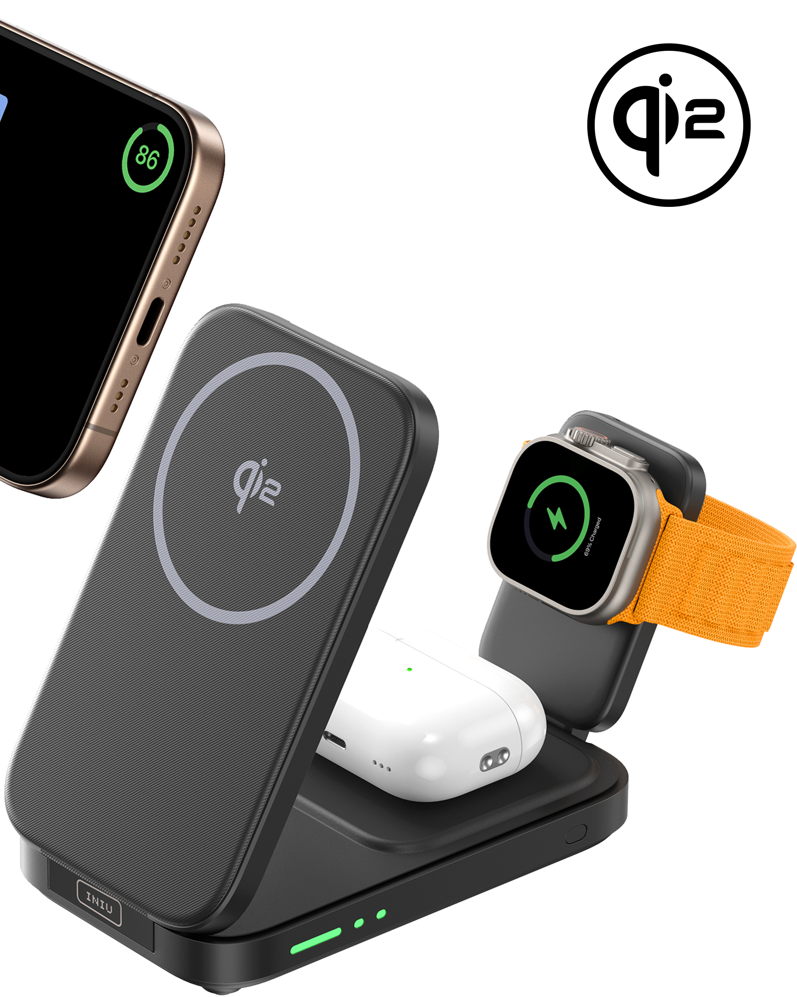 INIU SnapGo W31-E1 Qi2 15W 3 w 1 magnetyczna składana ładowarka bezprzewodowa