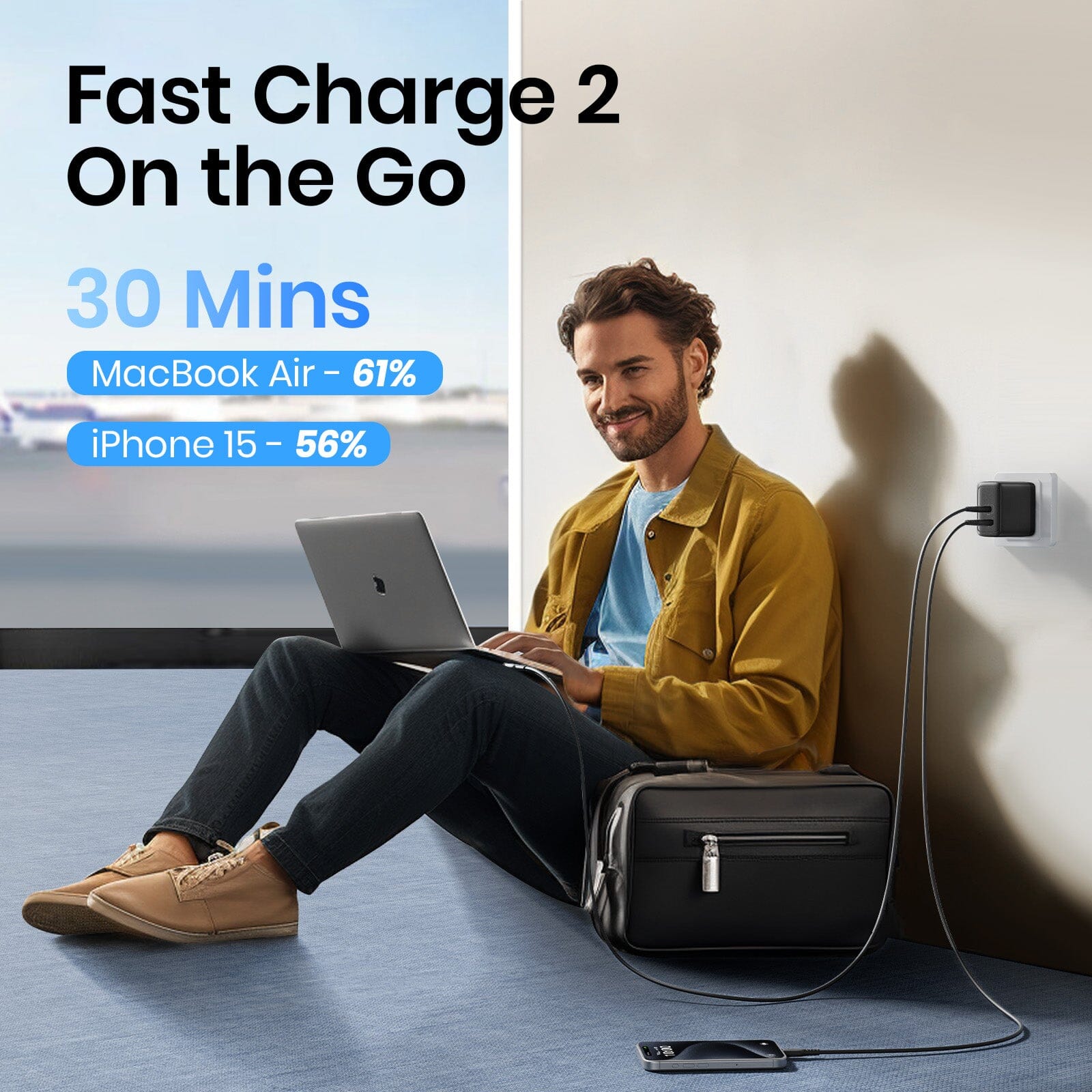 Cargador de la pared de los puertos de INIU I625 65W USB A C, materiales de GaN