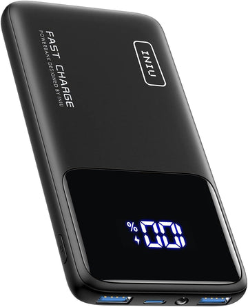 INIU Slimmest hurtig opladning 10000mAh bærbar oplader med LED-display til iPhone 15 14 13 12 11 Pro Samsung S S21 Google AirPods iPad (med 1ft USB A-C kabel)