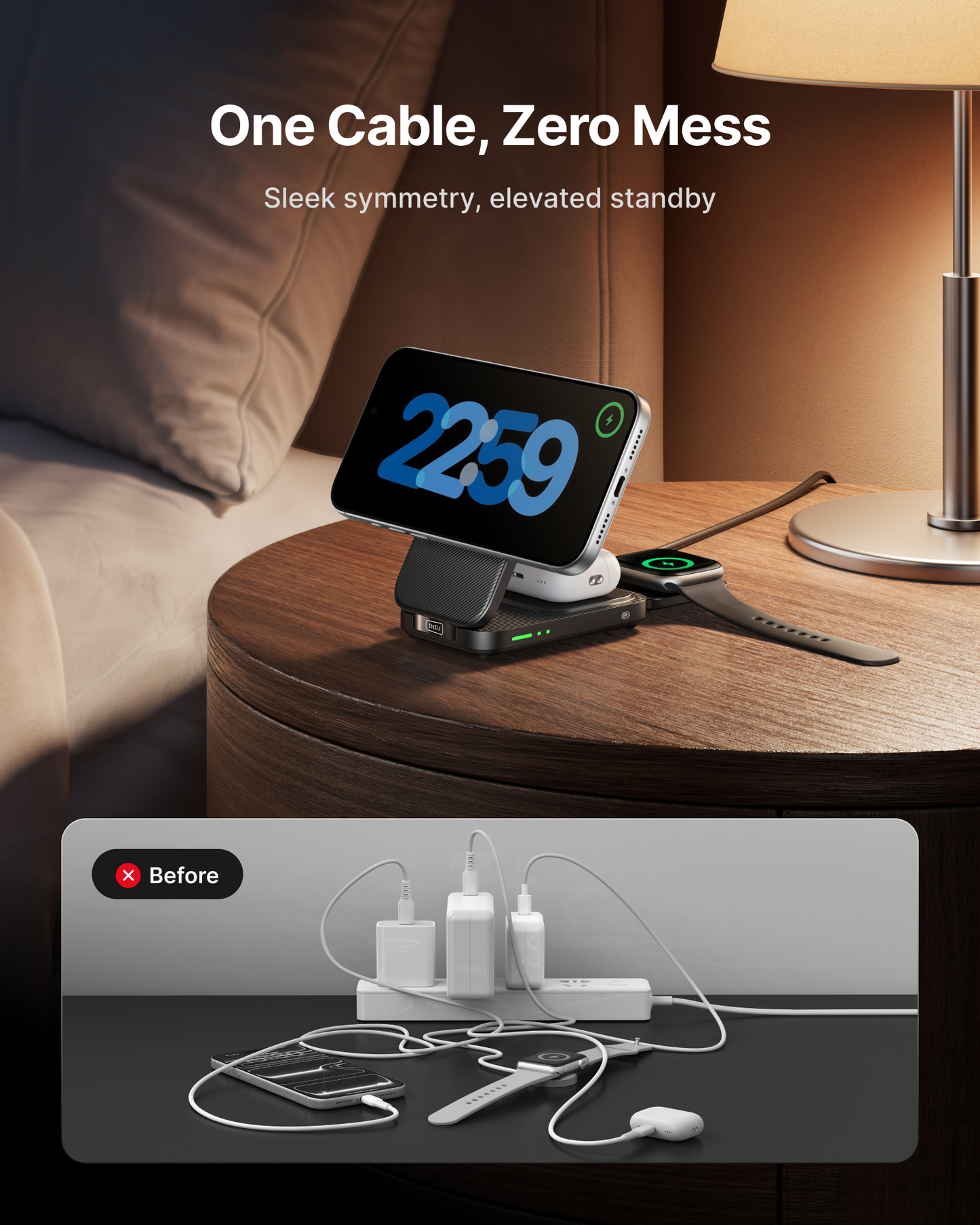 INIU Cargador inalámbrico plegable magnético SnapGo W31 Qi2 de 15 W 3 en 1