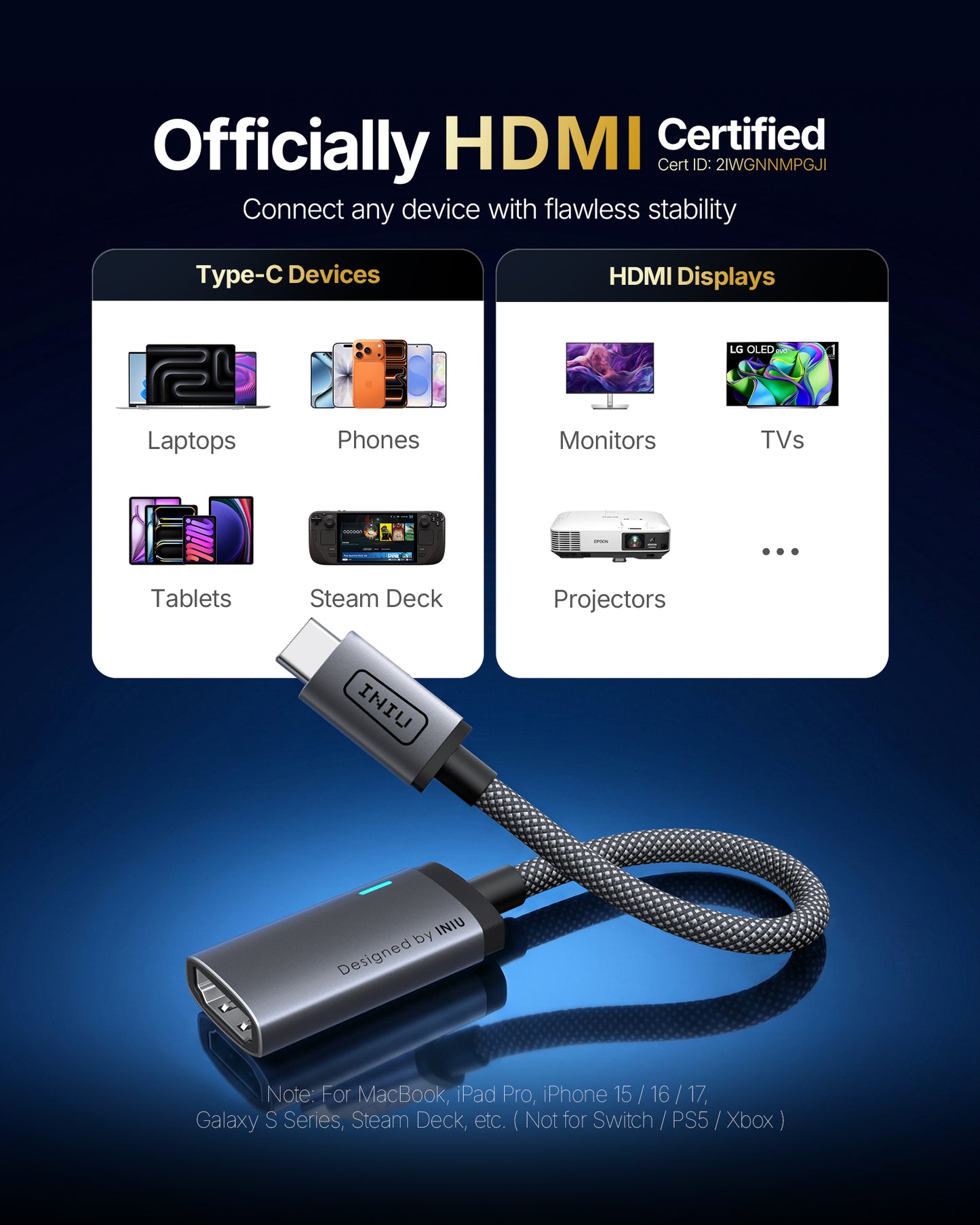 INIU C60 USB-C till HDMI-adapter 4K 60Hz för iPhone och MacBook
