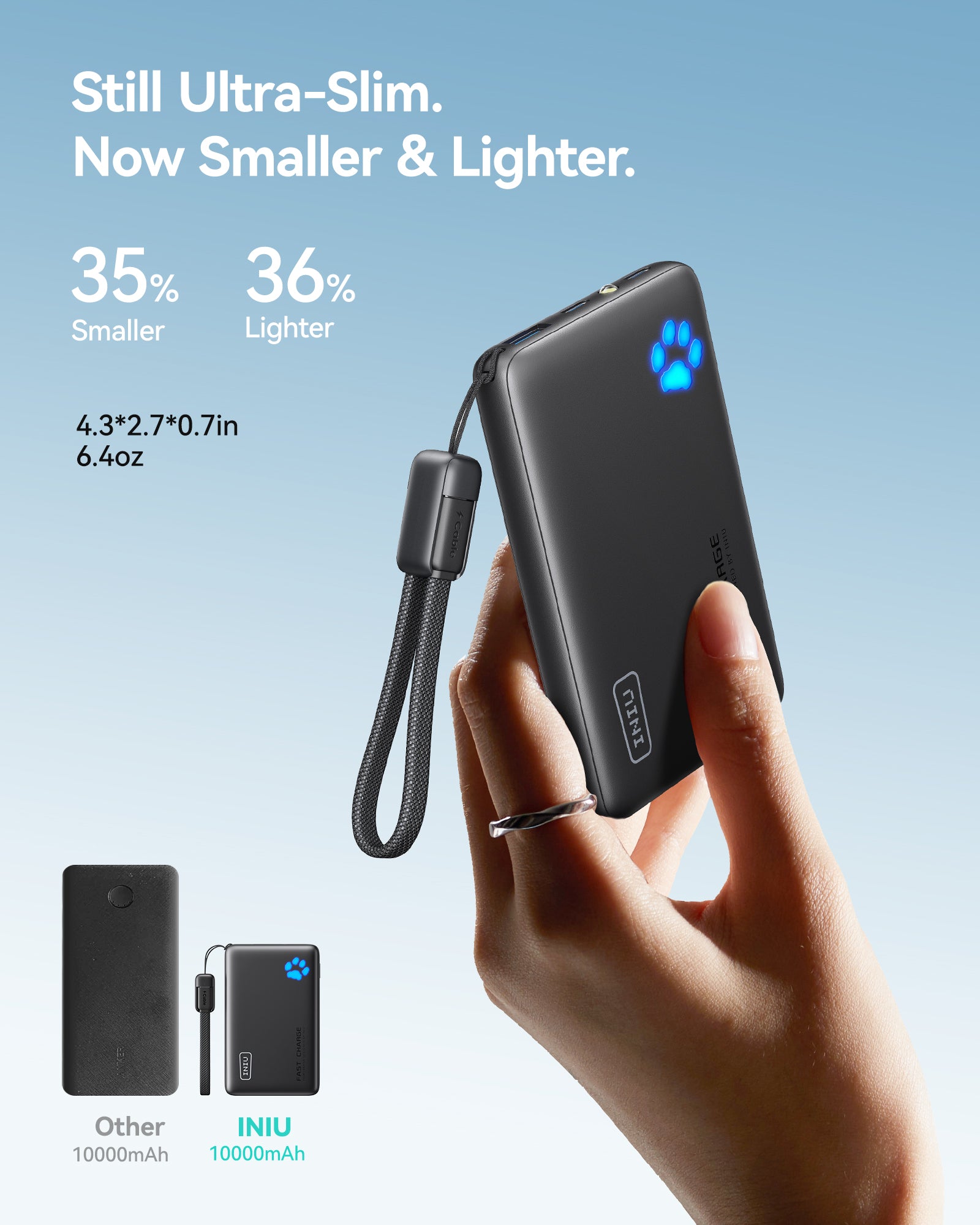 INIU Power Bank Pawsible P41, ricarica rapida, 45 W, 10000 mAh