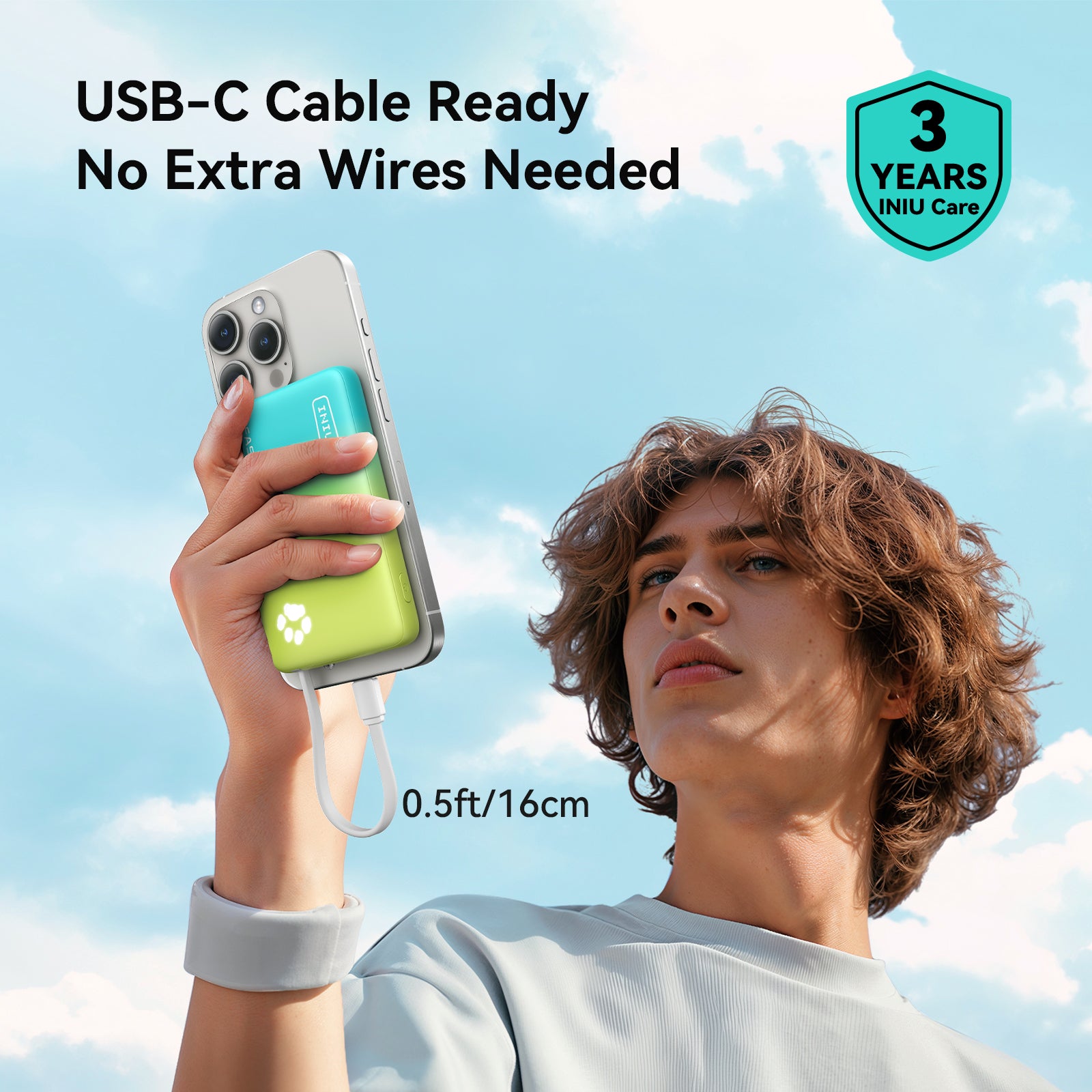 INIU Łapowaty P41L-E2 Power Bank z wbudowanym kablem, najcieńszy 45 W, 10000 mAh