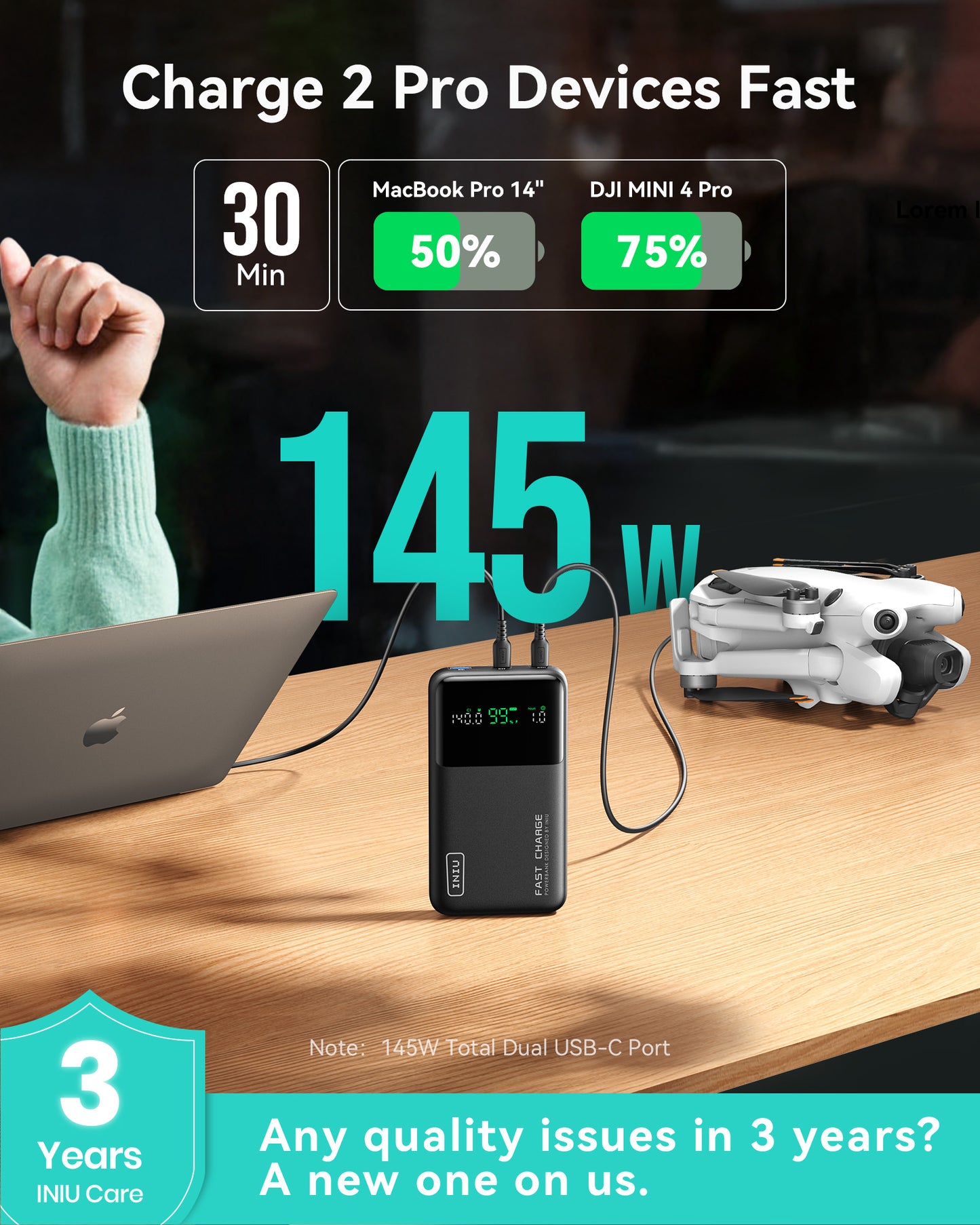 INIU Power bank a ricarica rapida Cougar P64 da 140 W | 25000 mAh