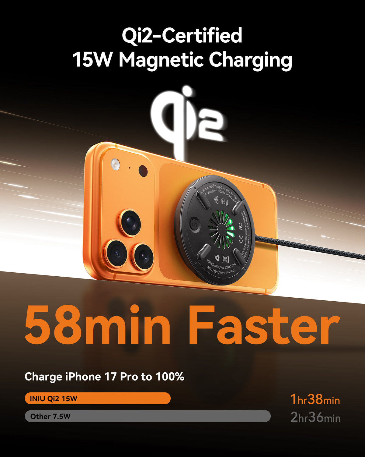 INIU SnapGo W11 Qi2 15W Magnetisches LED-Wireless-Ladegerät