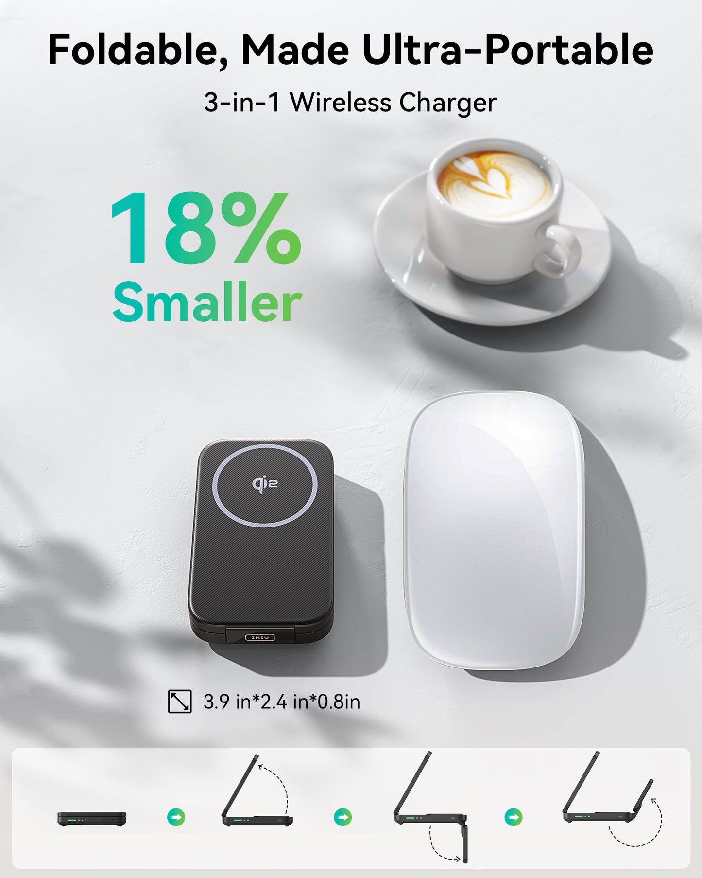 INIU SnapGo W31-E1 Qi2 15W 3 i 1 magnetisk foldbar trådløs oplader