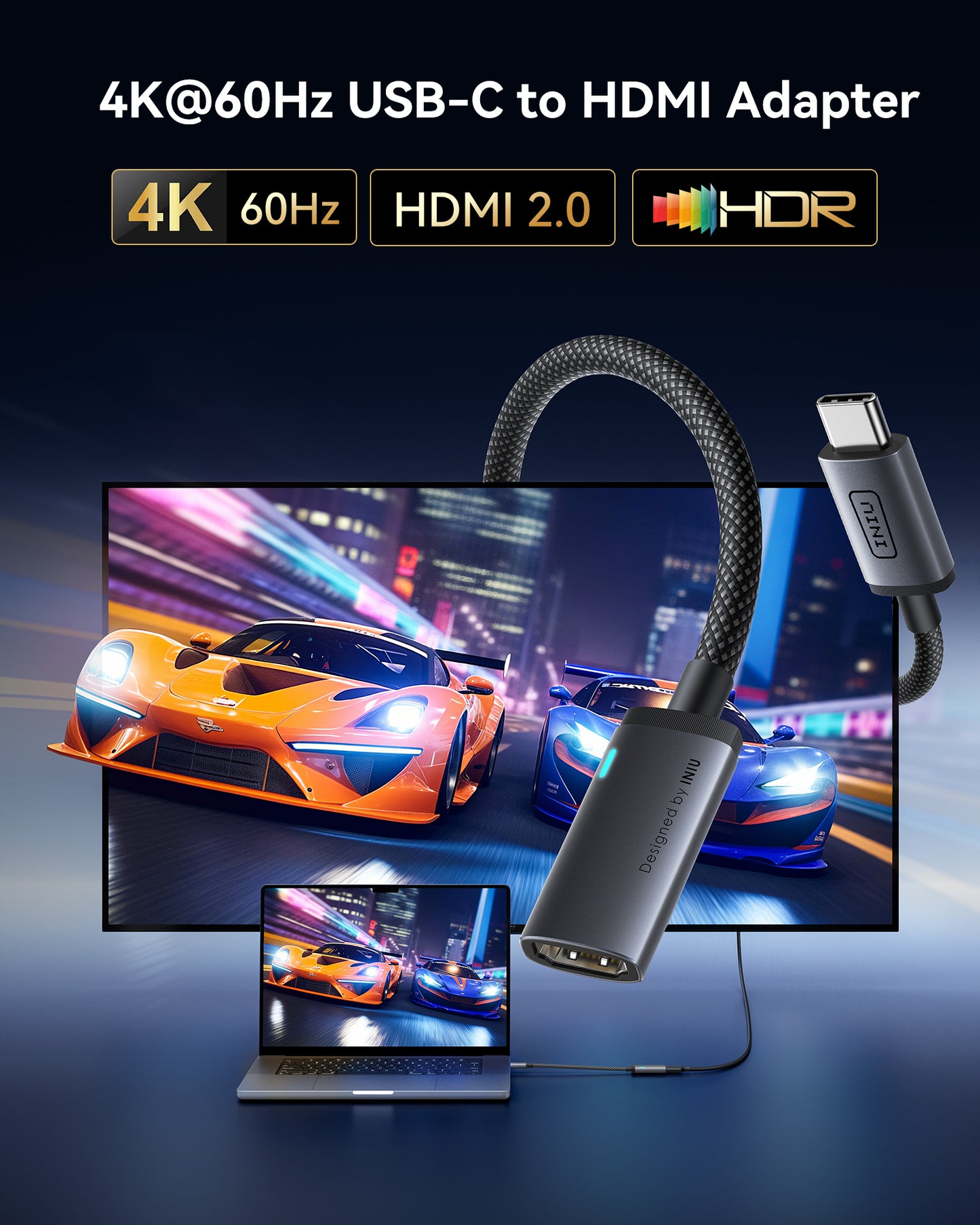 INIU Adattatore C60 da USB-C a HDMI 4K 60Hz per iPhone e MacBook