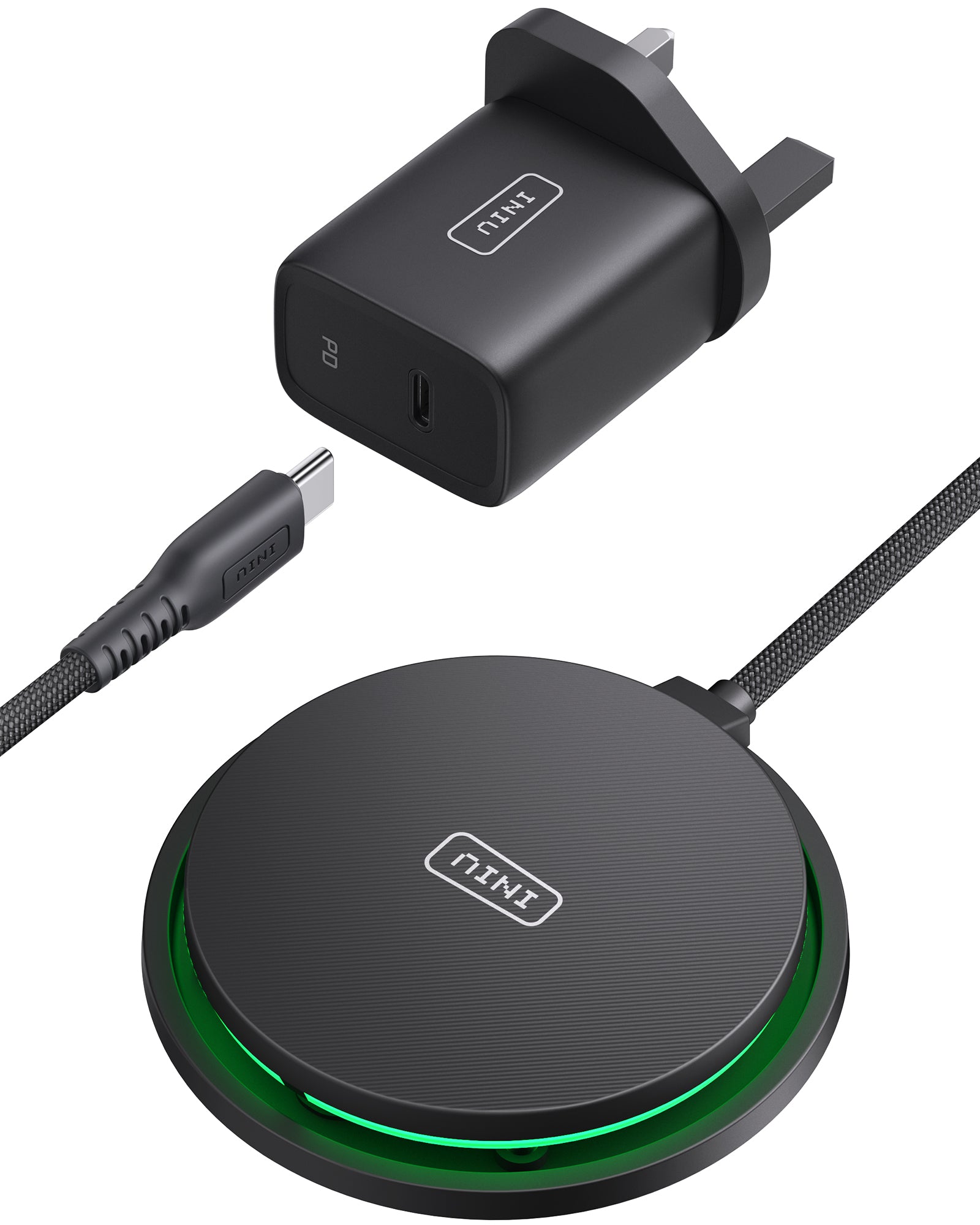 Cargador inalámbrico magnético LED INIU W11-E1 Qi2 de 15 W