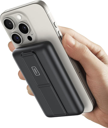 INIU para MagSafe Battery Pack, Slim 6000mAh 20W Cargador portátil magnético con soporte plegable para iPhone 15/15 Plus/15 Pro/15 Pro Max, iPhone 14/13/12 Series (con cable de C-C USB de 1 pie 60W)