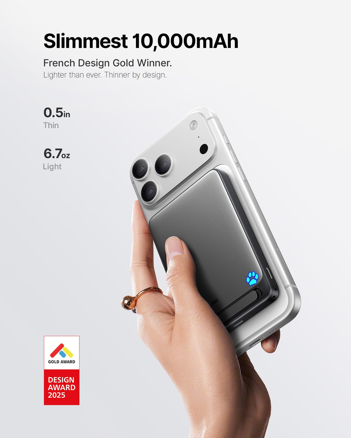 INIU Batterie externe magnétique ultra-fine SnapGo P73 Qi2 15W | 10 000 mAh