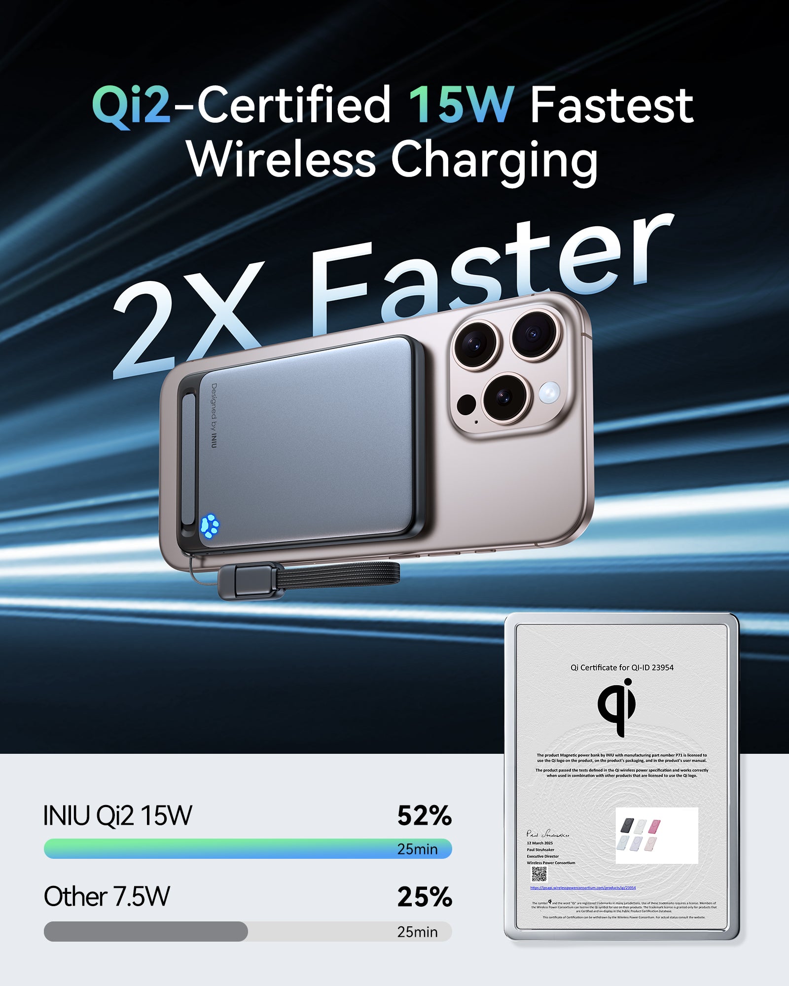 INIU SnapGo P71-E1 Power Bank Magsafe Qi2 15W Sottile 5.000 mAh