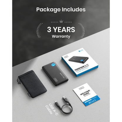 Caricabatterie portatile INIU B3, 20W PD3.0 Carica rapida Power Bank più sottile da 10000 mAh, nero