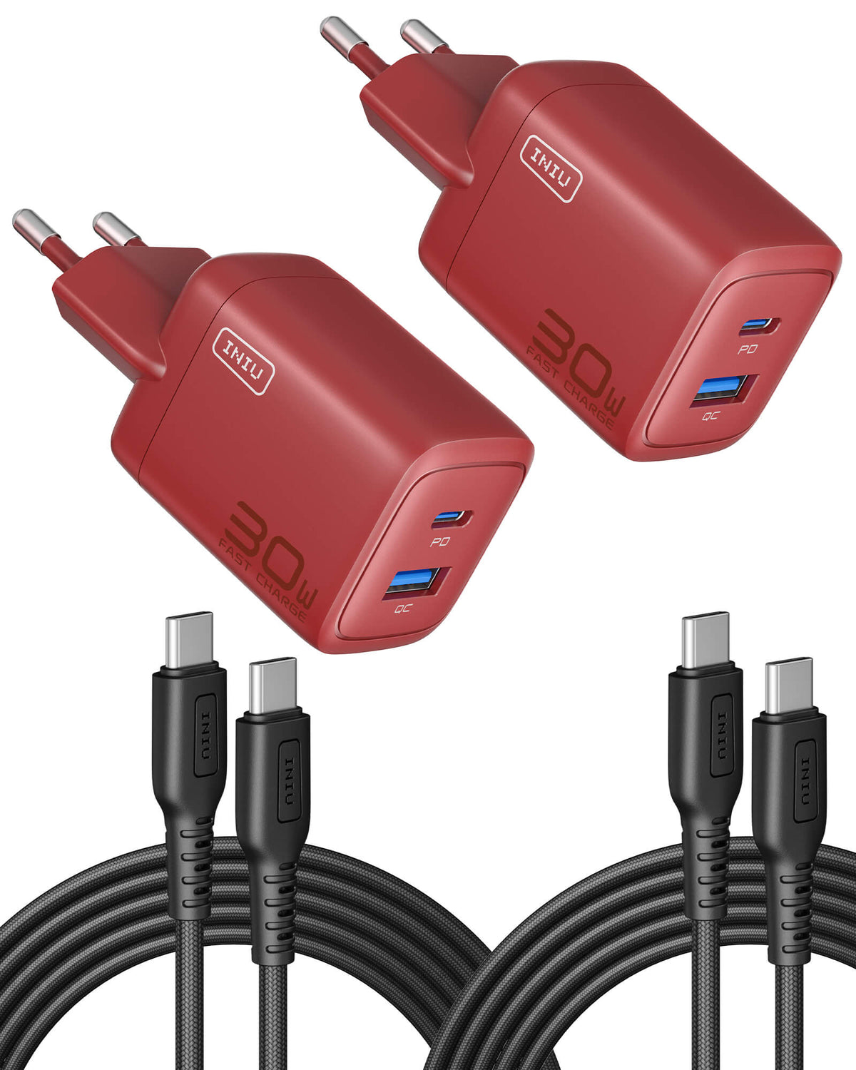 INIU Cougar A12 30W Ladegerät, mit USB-C-Kabel, 2er-Pack
