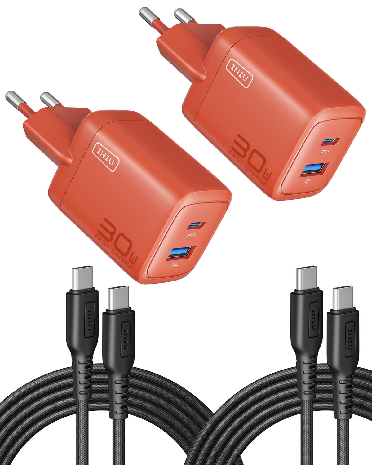 INIU Cougar A12 30W Ladegerät, mit USB-C-Kabel, 2er-Pack