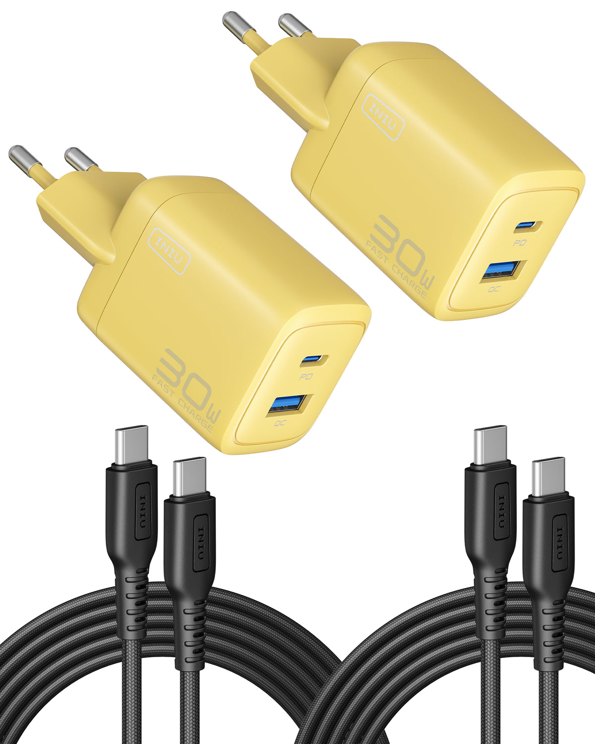 INIU Cougar A12 30W Ladegerät, mit USB-C-Kabel, 2er-Pack