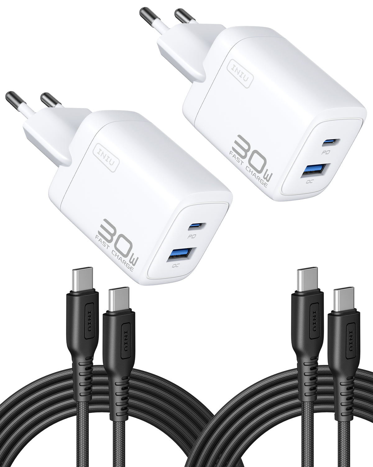 INIU Cougar A12 30W Ladegerät, mit USB-C-Kabel, 2er-Pack
