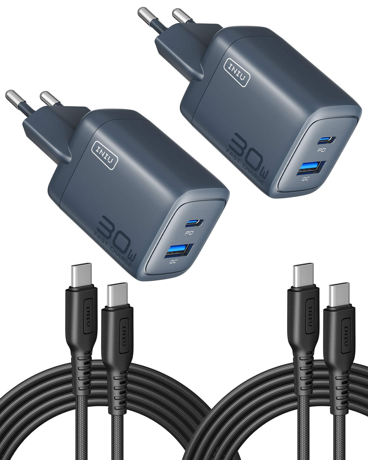 INIU Cougar A12 30W Ladegerät, mit USB-C-Kabel, 2er-Pack