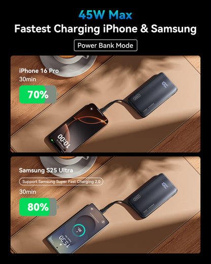INIU P24-E1: 45W Max fast charging iPhone & Samsung smartphones with Power Bank mode.