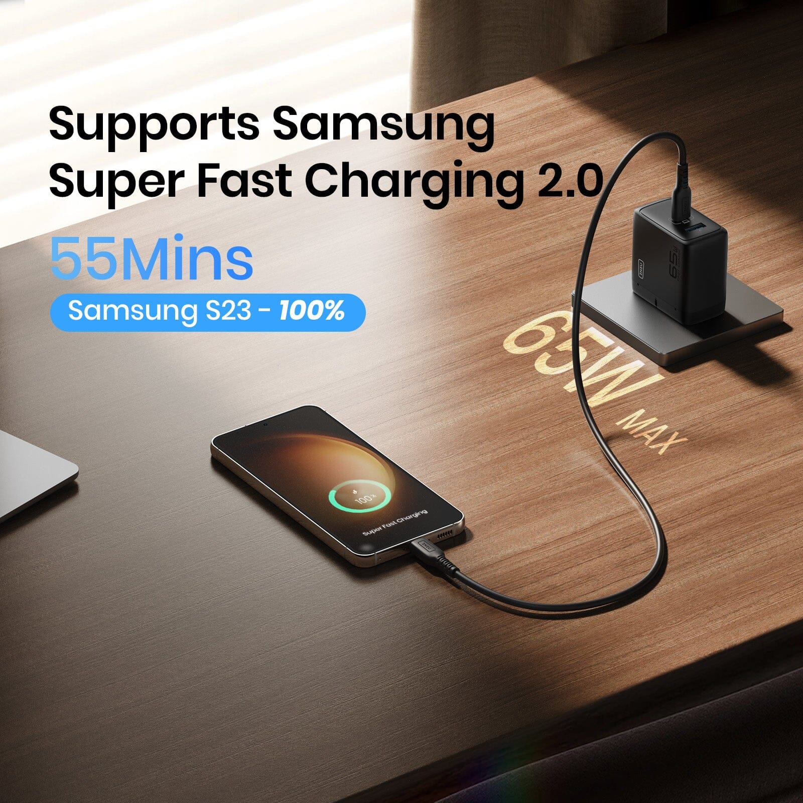 Cargador de la pared de los puertos de INIU I625 65W USB A C, materiales de GaN