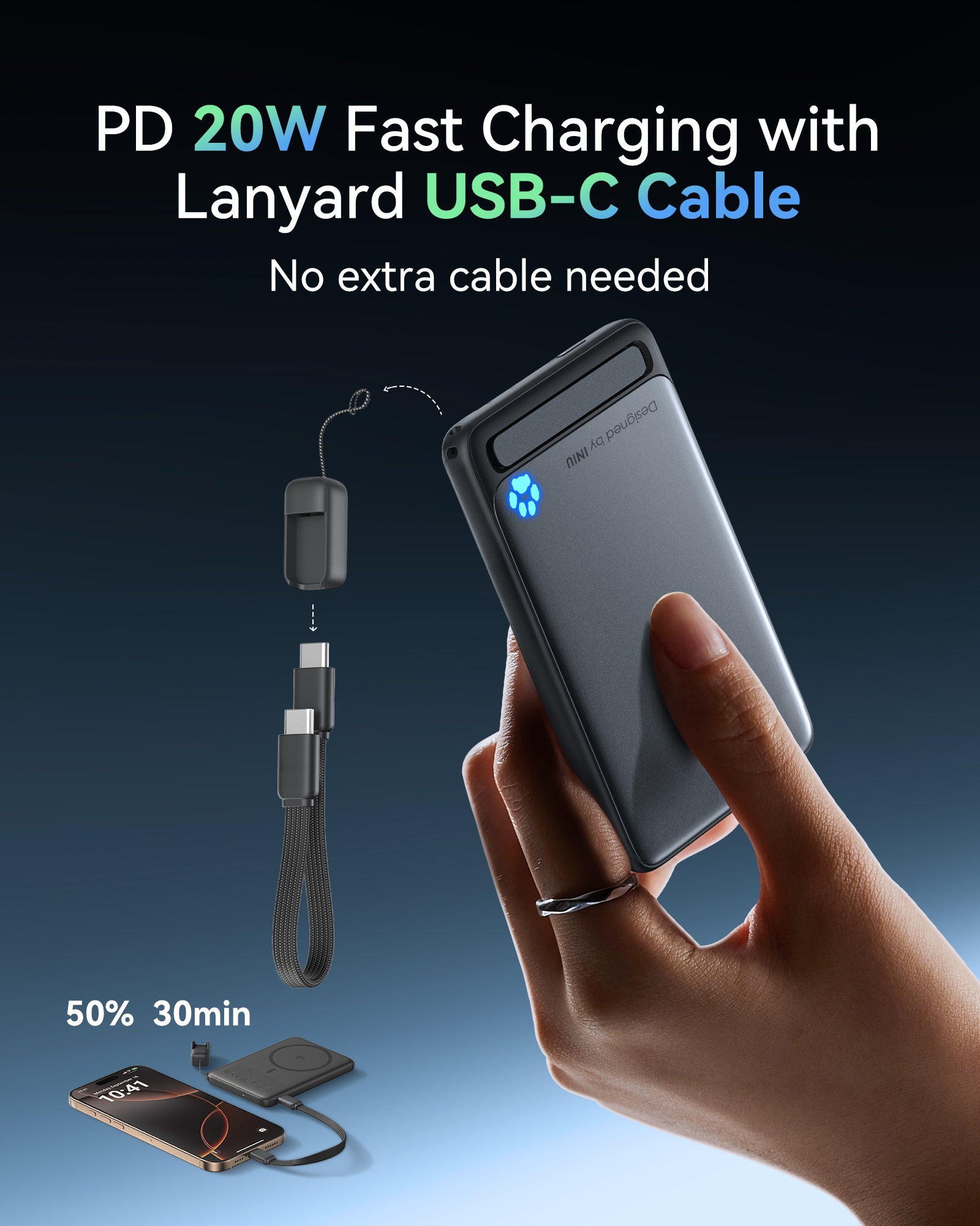 INIU SnapGo P71-E1 Power Bank Magsafe Qi2 15W Sottile 5.000 mAh