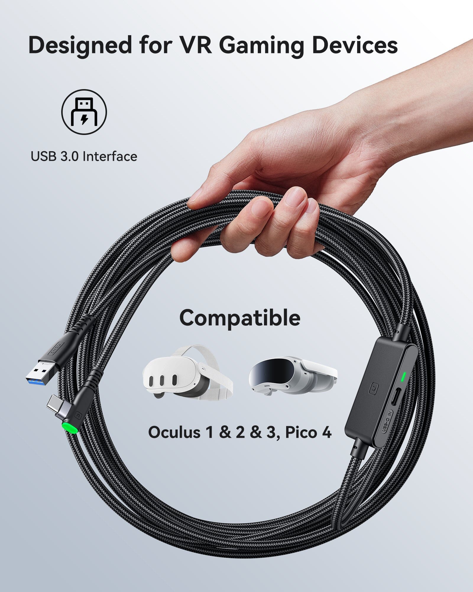 Cable de enlace de transferencia de alta velocidad INIU DI401 16FT VR con puerto de carga separado para potencia ultra duradera