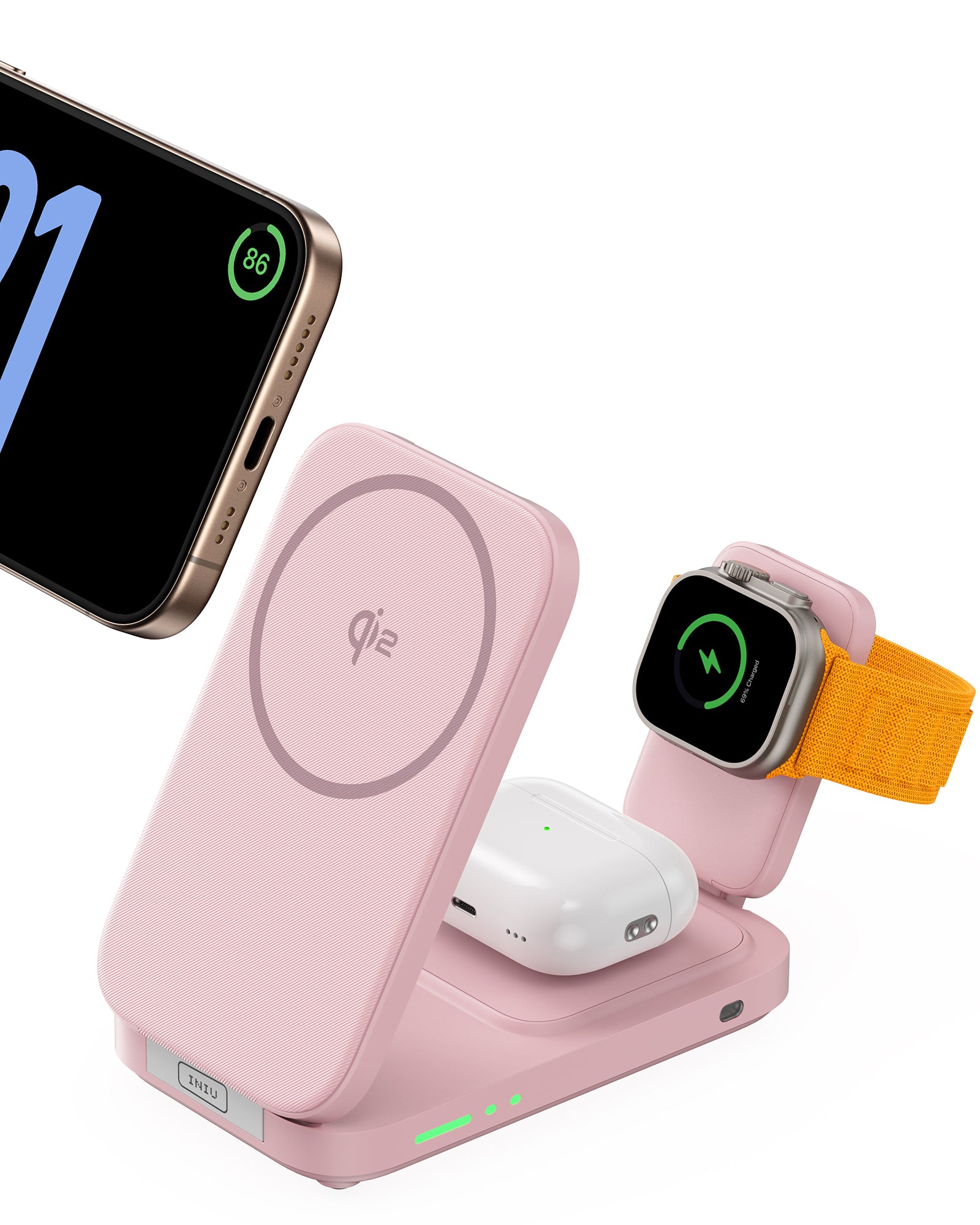 Cargador inalámbrico magnético plegable INIU SnapGo W31-E1 Qi2 de 15 W 3 en 1