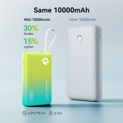 INIU Pawsible P41L-Banque d'alimentation E2 avec câble intégré, la plus fine 45 W 10 000 mAh