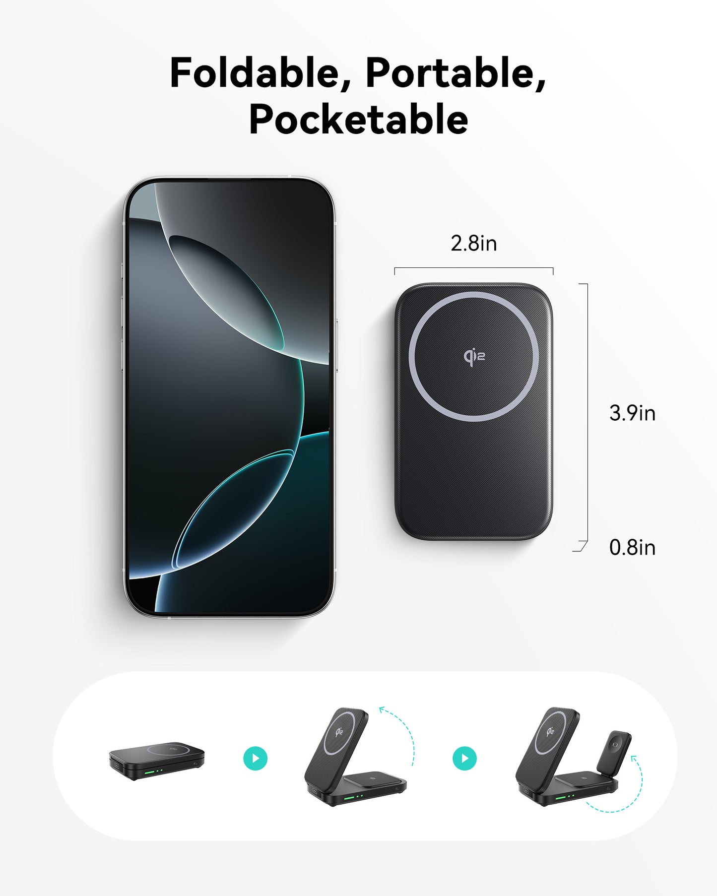 INIU SnapGo W31-E1 Qi2 15W 3-i-1 Magnetisk Hopfällbar Trådlös Laddare