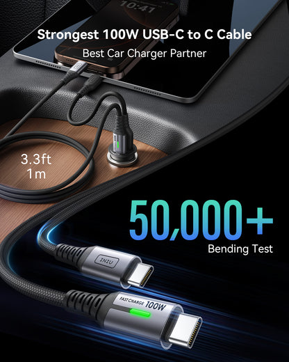INIU 60-W-Kfz-Ladegerät mit 2 Anschlüssen und 100-W-USB-C-Kabel