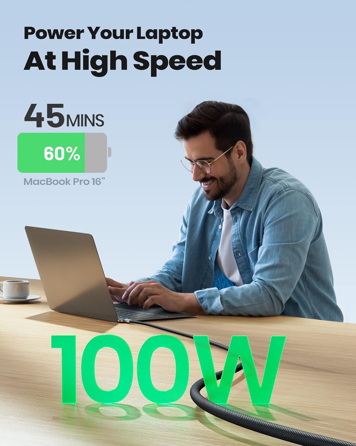 INIU 100W Cavo Ricarica Veloce USB C a USB C Nylon Intrecciato per iPhone 15/15 Pro/15 Plus/15 Pro Max, Samsung S22 S21, iPad Pro MacBook Pro ecc.