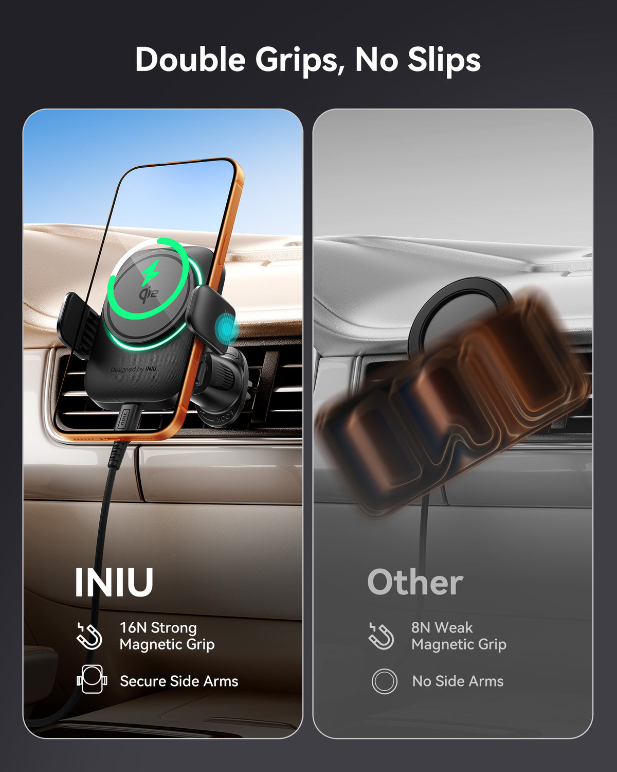 INIU SnapGo V11 Qi2 15W magnetisk trådlös billaddare