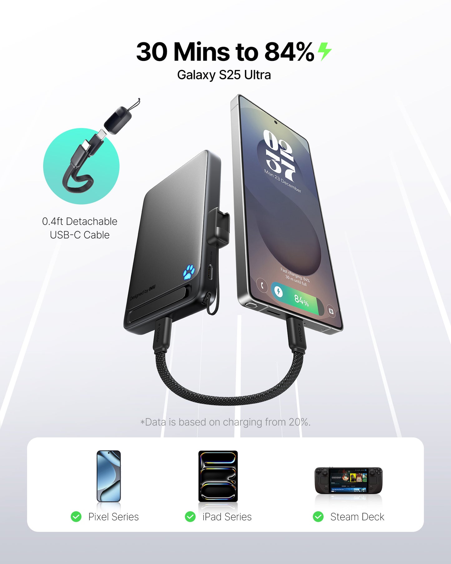 INIU Batterie externe magnétique ultra-fine SnapGo P73 Qi2 15W | 10 000 mAh