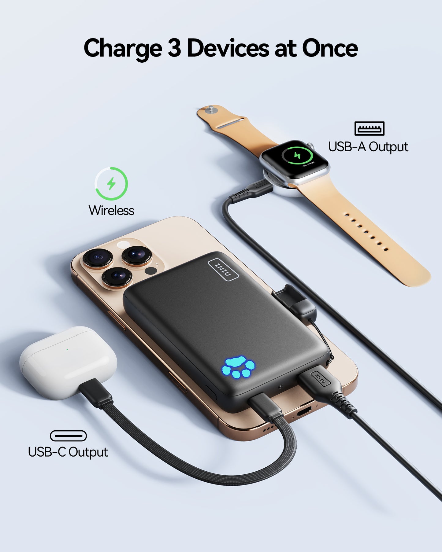 Banco de energía INIU Pawsible P43-E1 Qi2 de 15 W y 10 000 mAh con cargador Magsafe