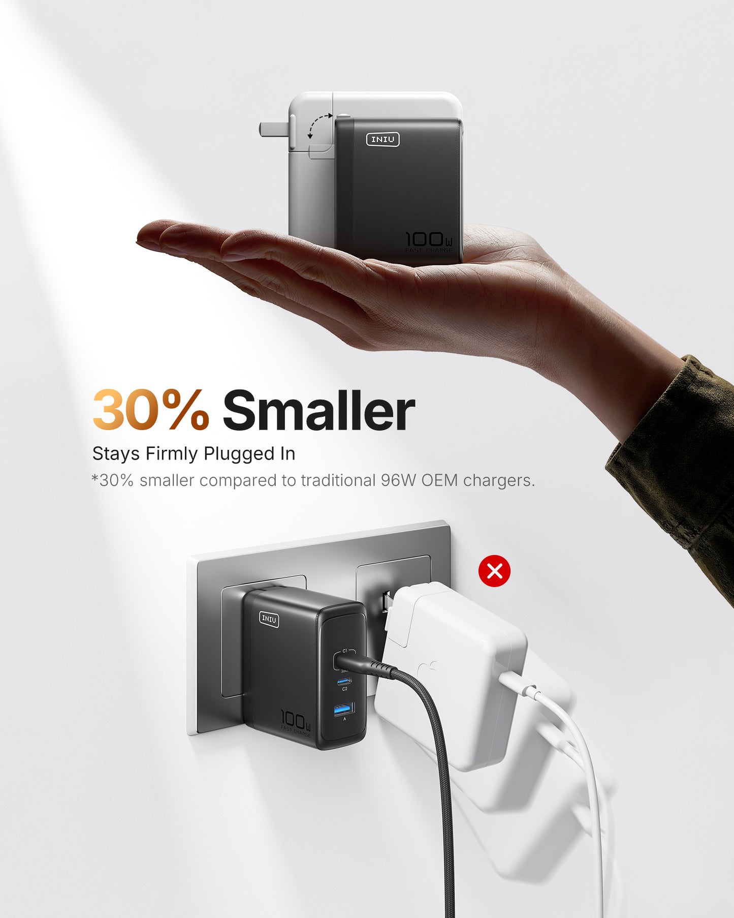 INIU Caricabatterie GaN a 3 porte da 100 W A11