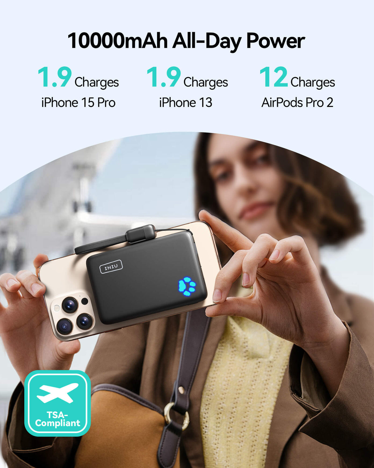 INIU 10000mAh magnetic power bank charging iPhone, great for Black Friday deals on tech gifts and holiday gift sets.