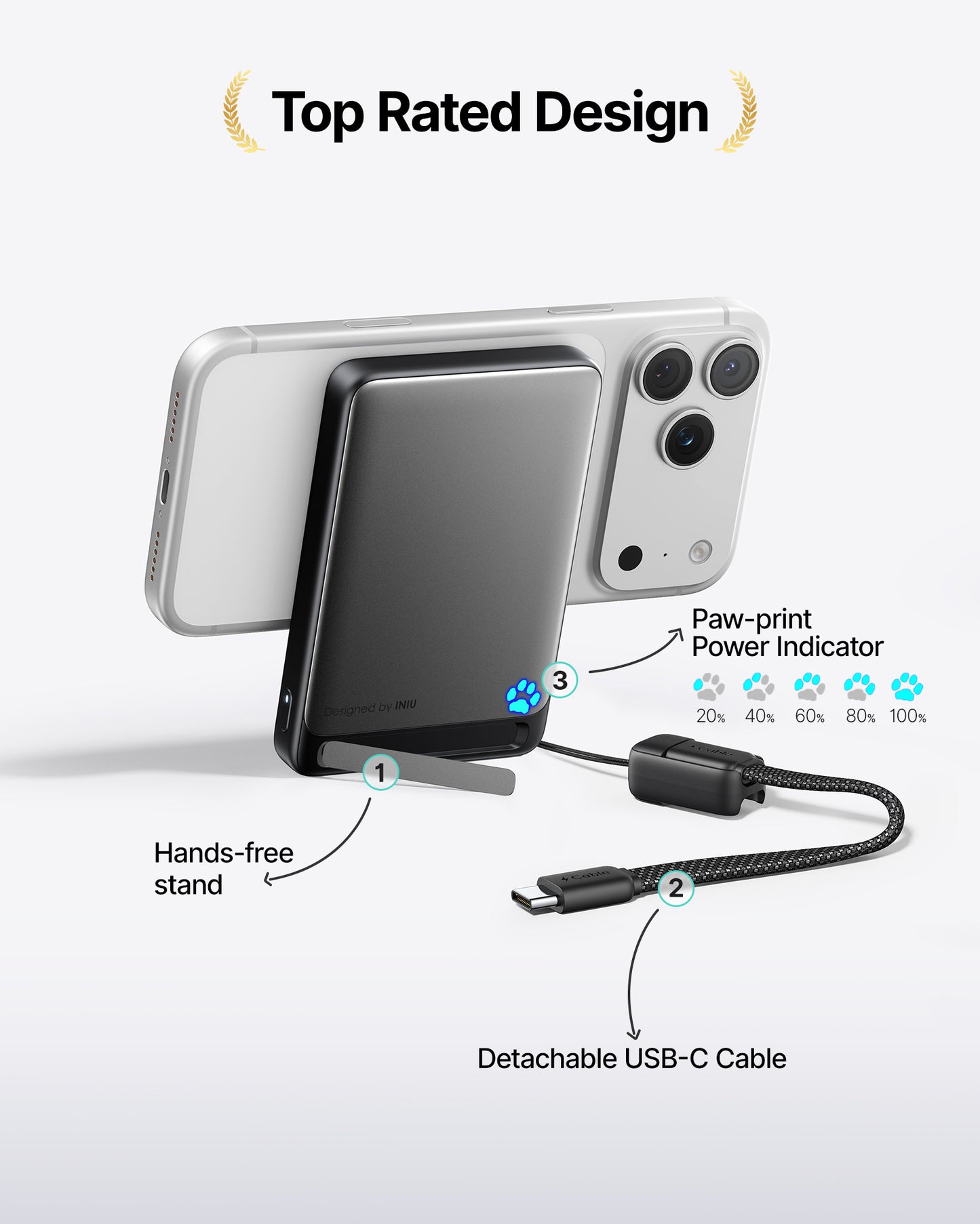 INIU Batterie externe magnétique ultra-fine SnapGo P73 Qi2 15W | 10 000 mAh