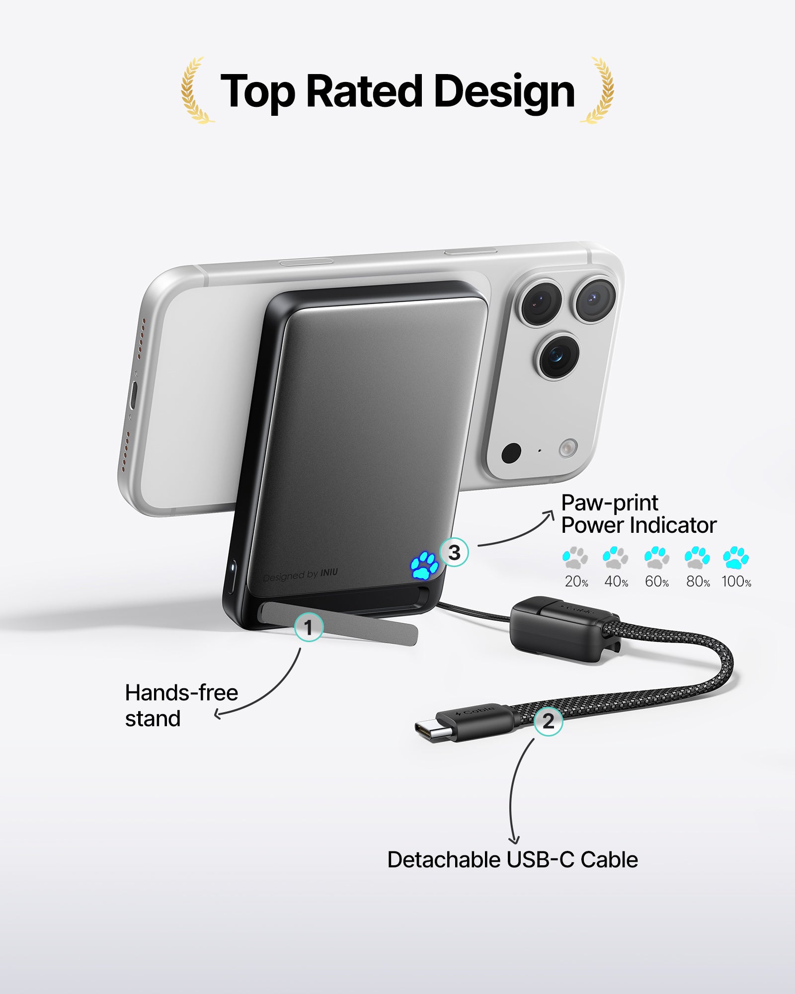 INIU SnapGo P73-E1 draadloze oplader Qi2 15W 10000mAh